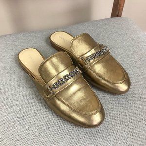 Ivanka Trump Gold Leather "Warda" Mules Metallic